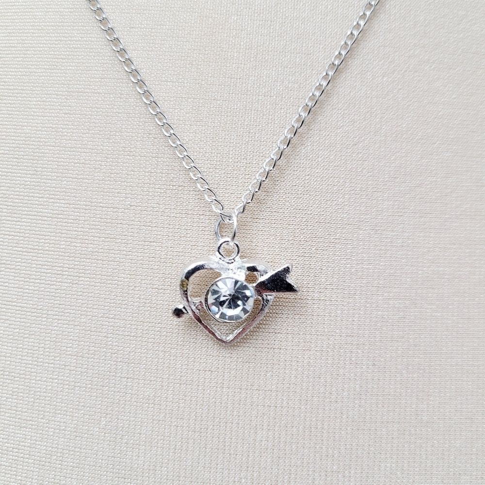 2/$20 Brand New Silver Heart Rhinestone Necklace